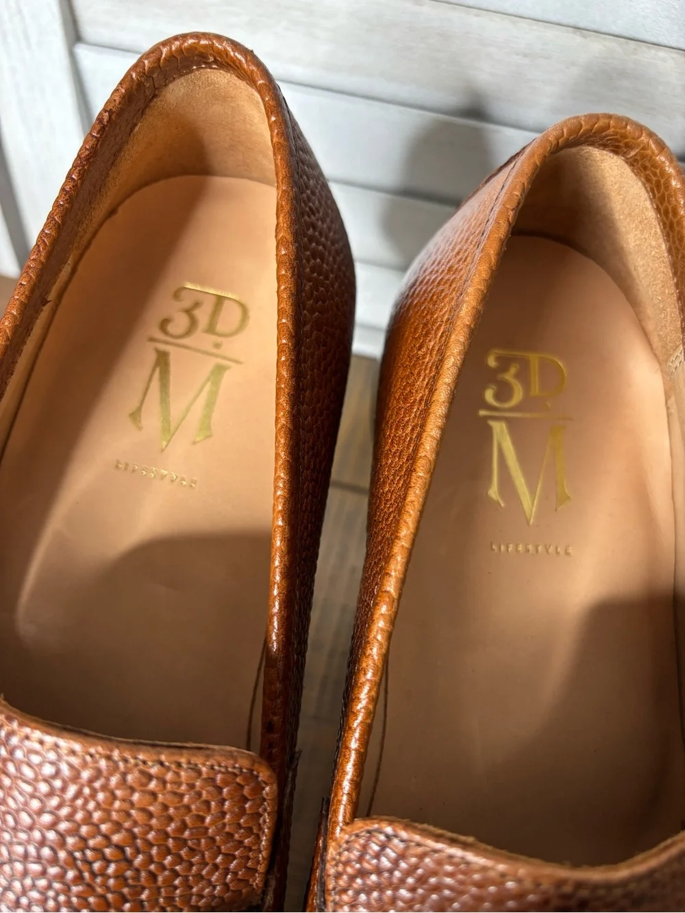 3DM Lifestyle Lorenzo Cognac Brown Pebble Grain Leather Bit Loafers US Men's 11